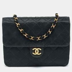 Pre Owned Chanel Black Quilted Satin Vintage Flap Bag