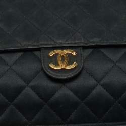 Pre Owned Chanel Black Quilted Satin Vintage Flap Bag