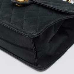 Pre Owned Chanel Black Quilted Satin Vintage Flap Bag