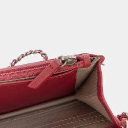 Pre Owned Chanel Red CC Caviar Sevruga Wallet On Chain
