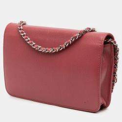 Pre Owned Chanel Red CC Caviar Sevruga Wallet On Chain