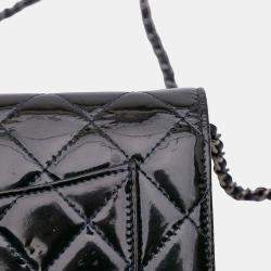 Pre Owned Chanel Black Blue CC Quilted Patent Wallet On Chain