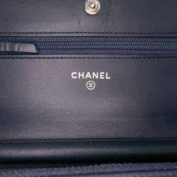 Pre Owned Chanel Black Blue CC Quilted Patent Wallet On Chain