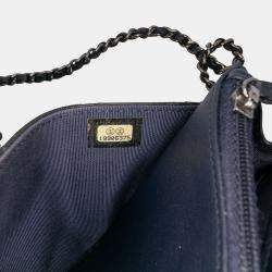 Pre Owned Chanel Black Blue CC Quilted Patent Wallet On Chain