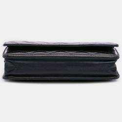 Pre Owned Chanel Black Blue CC Quilted Patent Wallet On Chain