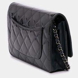 Pre Owned Chanel Black Blue CC Quilted Patent Wallet On Chain
