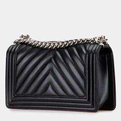 Pre Owned Chanel Black Old Medium Chevron Lambskin Boy Flap