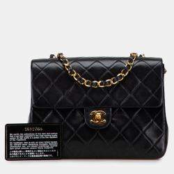 Pre Owned Chanel Black Small Square Quilted Lambskin Flap