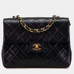 Pre Owned Chanel Black Small Square Quilted Lambskin Flap