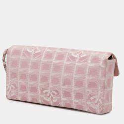 Pre Owned Chanel Pink New Travel Line Nylon East West Flap
