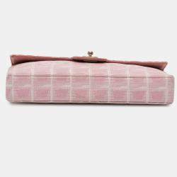 Pre Owned Chanel Pink New Travel Line Nylon East West Flap