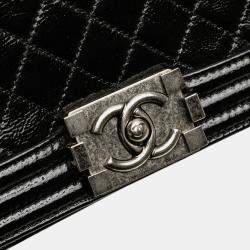 Pre Owned Chanel Black Small Quilted Patent Boy Flap