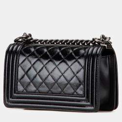 Pre Owned Chanel Black Small Quilted Patent Boy Flap