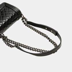 Pre Owned Chanel Black Small Quilted Patent Boy Flap