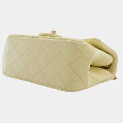 Pre Owned Chanel Yellow Mini Square Lambskin Sweet Camellia Flap