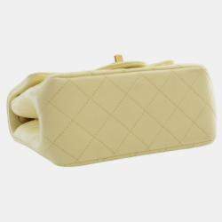 Pre Owned Chanel Yellow Mini Square Lambskin Sweet Camellia Flap