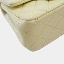 Pre Owned Chanel Yellow Mini Square Lambskin Sweet Camellia Flap
