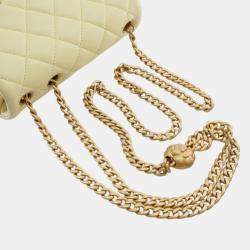 Pre Owned Chanel Yellow Mini Square Lambskin Sweet Camellia Flap