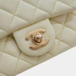 Pre Owned Chanel Yellow Mini Square Lambskin Sweet Camellia Flap