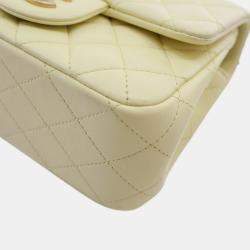Pre Owned Chanel Yellow Mini Square Lambskin Sweet Camellia Flap