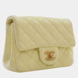 Pre Owned Chanel Yellow Mini Square Lambskin Sweet Camellia Flap