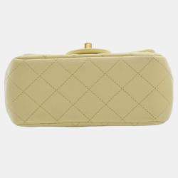 Pre Owned Chanel Yellow Mini Square Lambskin Sweet Camellia Flap