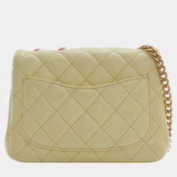Pre Owned Chanel Yellow Mini Square Lambskin Sweet Camellia Flap