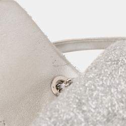 Pre Owned Chanel Silver Medium Quilted Lurex Ground Control Pluto Glitter Flap