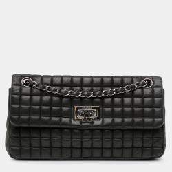 Pre Owned Chanel Black Chocolate Bar Iridescent Calfskin Bubble Flap
