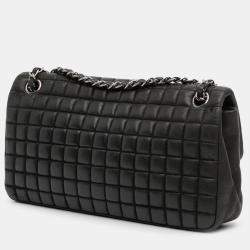 Pre Owned Chanel Black Chocolate Bar Iridescent Calfskin Bubble Flap