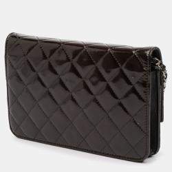 Pre Owned Chanel Black Quilted Patent Brilliant Wallet On Chain