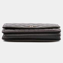 Pre Owned Chanel Black Quilted Patent Brilliant Wallet On Chain