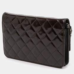 Pre Owned Chanel Black Quilted Patent Brilliant Wallet On Chain