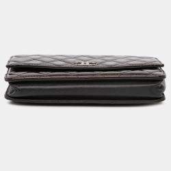 Pre Owned Chanel Black Quilted Patent Brilliant Wallet On Chain
