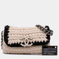 Pre Owned Chanel White Neoprene Fancy Crochet Flap