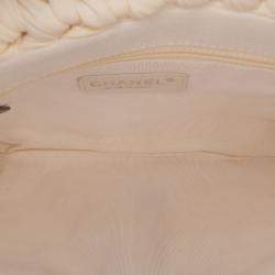 Pre Owned Chanel White Neoprene Fancy Crochet Flap