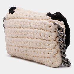 Pre Owned Chanel White Neoprene Fancy Crochet Flap