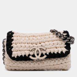 Pre Owned Chanel White Neoprene Fancy Crochet Flap