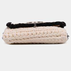 Pre Owned Chanel White Neoprene Fancy Crochet Flap