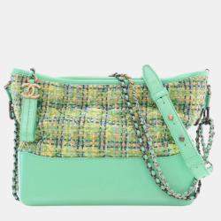 Pre Owned Chanel Green Medium Tweed Gabrielle Crossbody