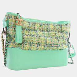 Pre Owned Chanel Green Medium Tweed Gabrielle Crossbody