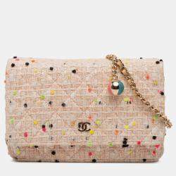 Pre Owned Chanel Brown Quilted Tweed Candy Cotton and Beach Ball Wallet On Chain