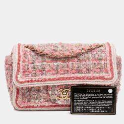 Pre Owned Chanel Pink Mini Rectangular Classic Tweed Braid Flap