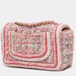 Pre Owned Chanel Pink Mini Rectangular Classic Tweed Braid Flap