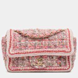 Pre Owned Chanel Pink Mini Rectangular Classic Tweed Braid Flap