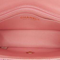 Pre Owned Chanel Pink Mini Rectangular Classic Tweed Braid Flap