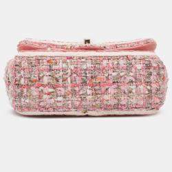 Pre Owned Chanel Pink Mini Rectangular Classic Tweed Braid Flap