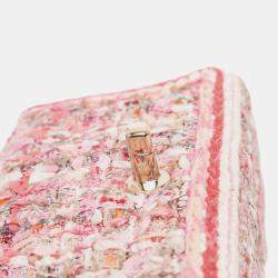 Pre Owned Chanel Pink Mini Rectangular Classic Tweed Braid Flap