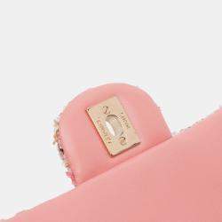 Pre Owned Chanel Pink Mini Rectangular Classic Tweed Braid Flap