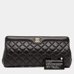 Pre Owned Chanel Black CC Quilted Lambskin Frame Clutch